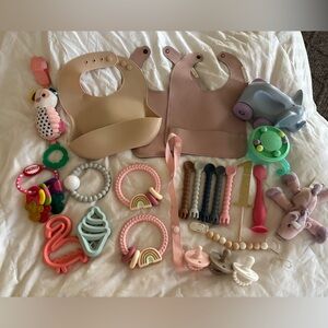 Baby girl Feeding bibs tethers toys pacifiers